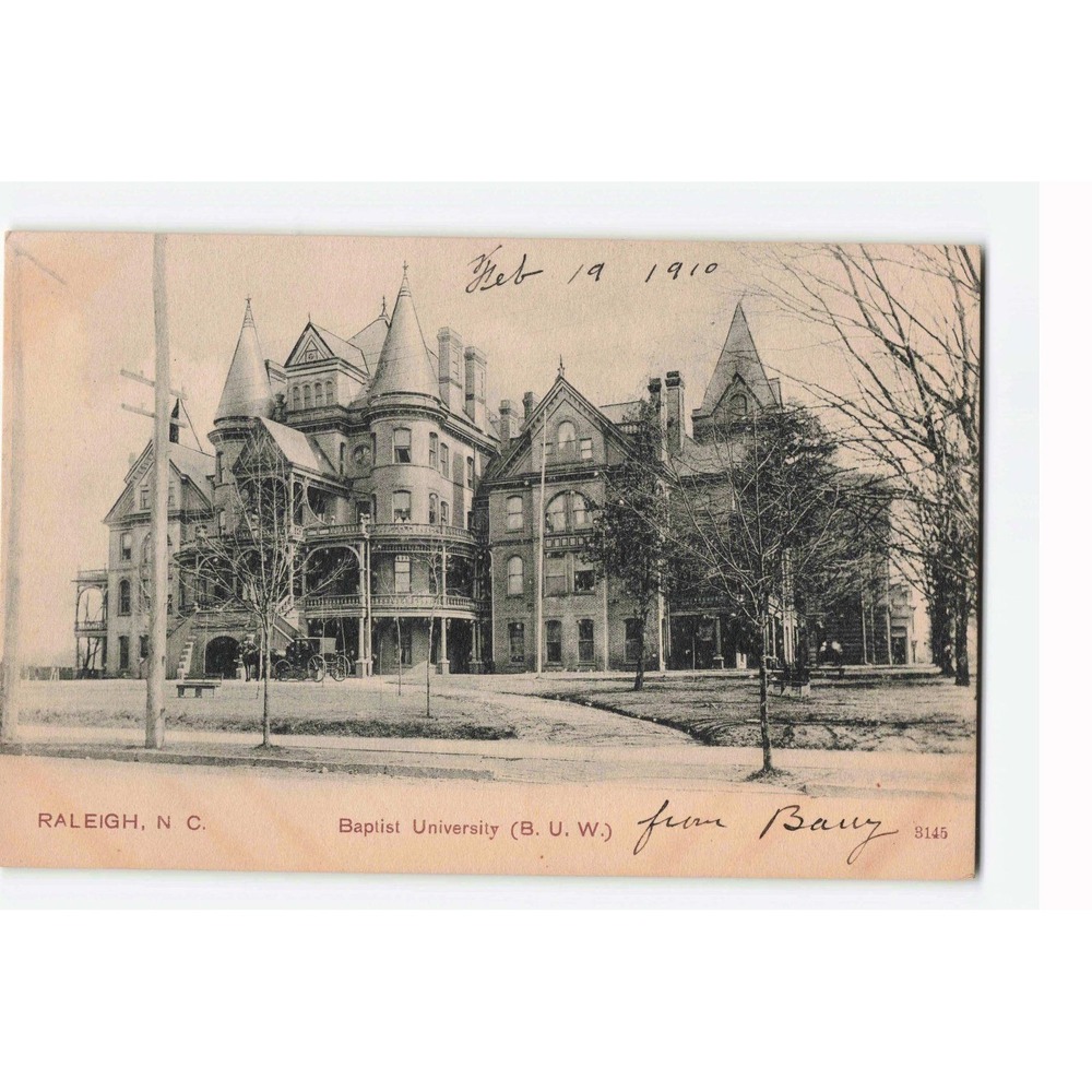 1910 Baptist University BUW Raleigh NC Antique Postcard PCK Series Germany